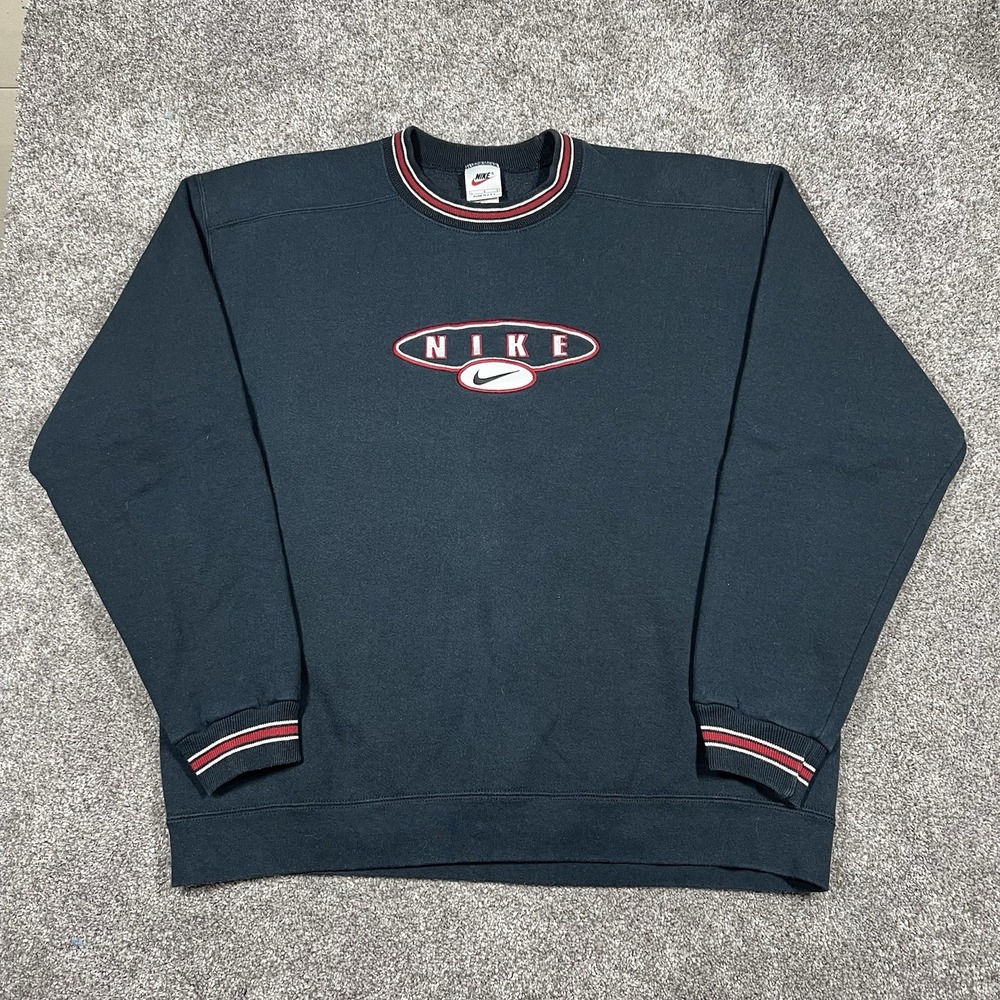 Vintage 1990s Nike Center Swoosh Sweatshirt Mens L-XL Black Crewneck Made In USA